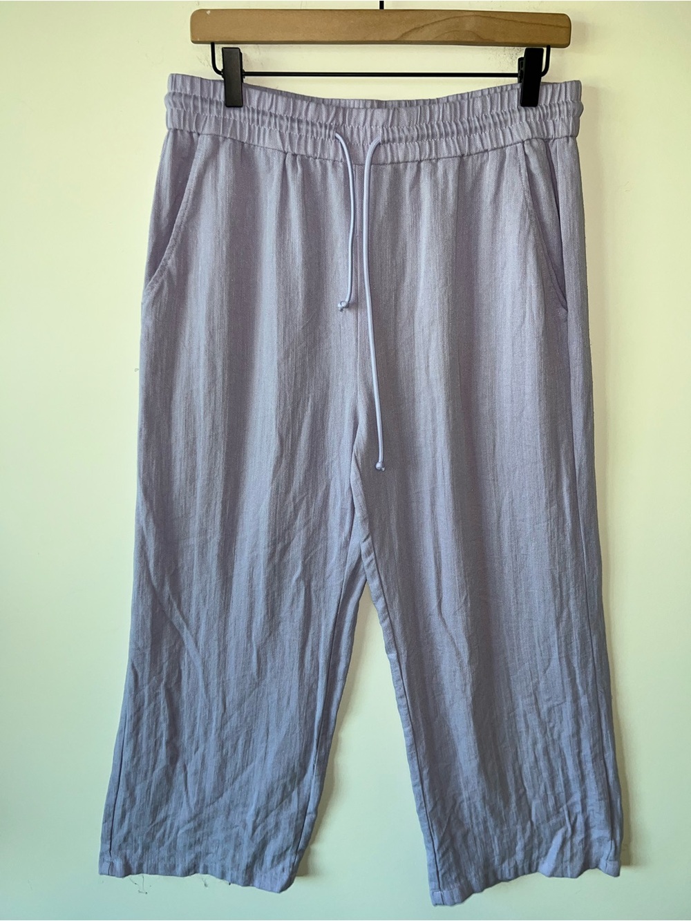 Halara Linen Relaxed Drawstring Pants Light Lavender Wide Leg Pockets - Picture 4 of 9